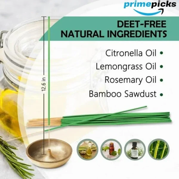 PrimePicks™ Mosquito Repellent Incense Sticks 50 Pieces per Box, Made with Natural Plant Based Ingredients/Citronella Oil/Lemongrass Oil - Image 2