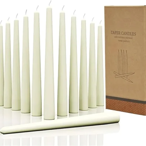 Prime Picks™ Taper Candlesticks 10 inch/25cm set of 12 Ivory 8 Hour Burn Time Dripless,Smokeless Long T-Perfect as Dinner and Household