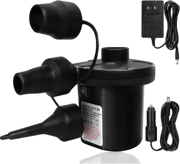 PrimePicks™ Electric Air Pump with 3 Nozzle and 110-240V AC and DC 12V Pump for Outdoor Camping, Inflatable, Boats, Raft, Pool, Floats