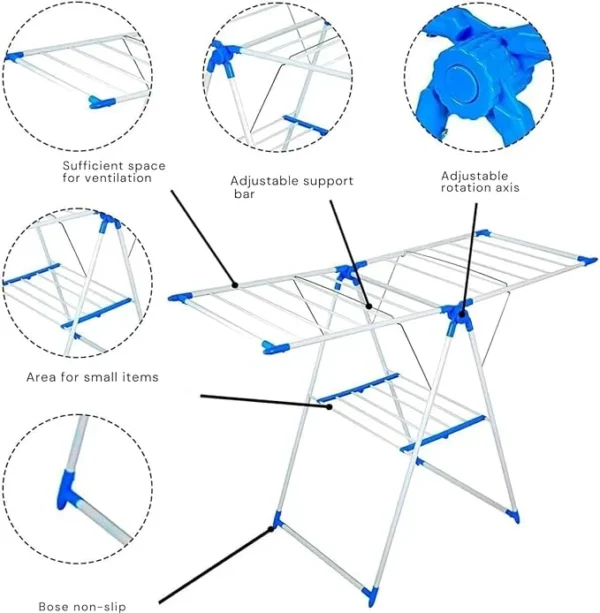 PrimePicks™ Cloth Drying Foldable Stand | Sturdy Clothes Dryer | Drying Stand Laundry | Adjustable Folding Wings Clothes Hanger Stand - Image 3