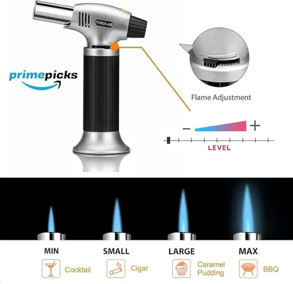 PrimePicks™ Torch Lighter Adjustable Flame Safety Lock for Baking, BBQ, Creme Brulee, Heat Shrinking Tubing and Soldering Black, Bs-400 - Image 3