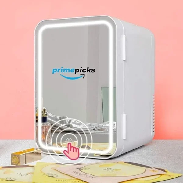 PrimePicks™ 8L Skincare Mini Fridge Beauty Refrigerator Dimmable LED Mirror Glass Door White Used for Beauty Skin Care in Home - Image 2