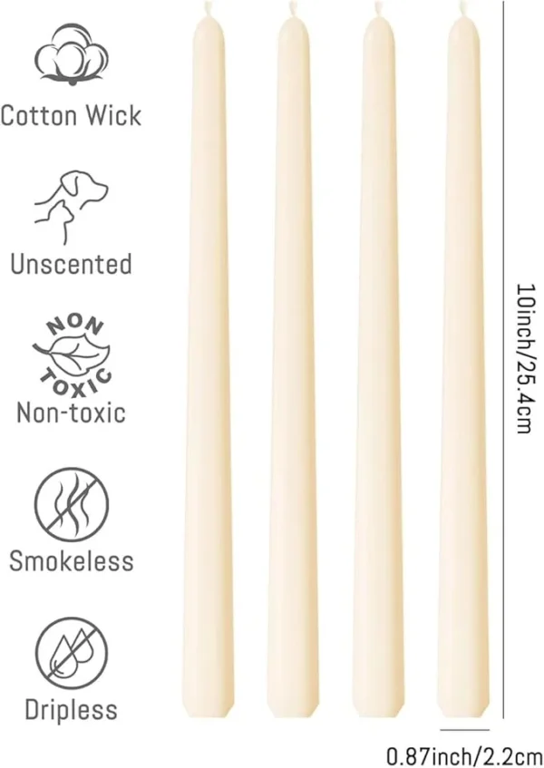 Prime Picks™ Taper Candlesticks 10 inch/25cm set of 12 Ivory 8 Hour Burn Time Dripless,Smokeless Long T-Perfect as Dinner and Household - Image 6