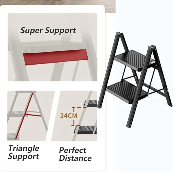 PrimePicks™ Step Ladder, 2 Step Folding Step Stool,Steel Metal Step Stools Non-Slip Pedal,Small Portable Ladder Kitchen Lightweight Home Office Ladders - Image 3