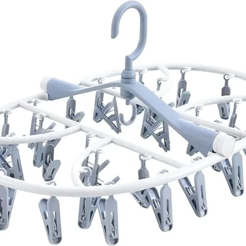 PrimePicks™ Clip Hangers Foldable Hanger with 32 Drying Clips,Plastic Laundry Clip 360° Rotatable Drying Rack for Socks, Lingerie, Towels and Other Small Objects