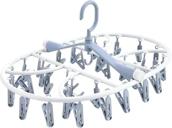 PrimePicks™ Clip Hangers Foldable Hanger with 32 Drying Clips,Plastic Laundry Clip 360° Rotatable Drying Rack for Socks, Lingerie, Towels and Other Small Objects