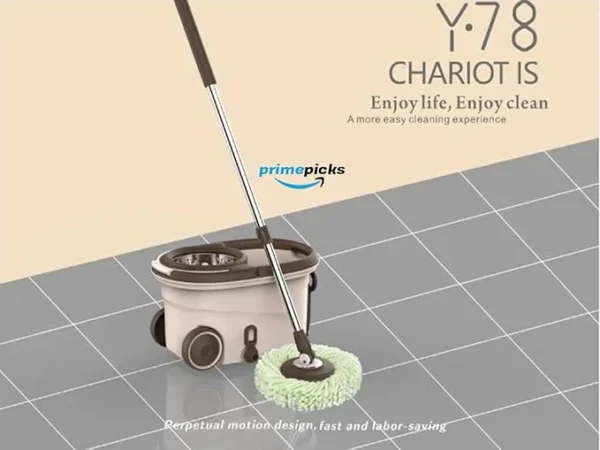 PrimePicks™ Mop and Bucket Set, Spin Mop and Bucket with Wringer, Mops for Floor Cleaning System, Stainless Steel 360 Floor Mop Bucket on Wheels, 1 Microfiber Mop Replacement Heads - Image 2