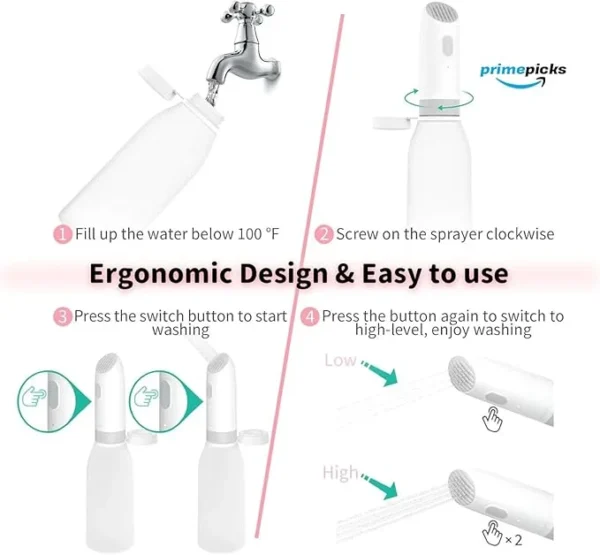 PrimePicks™ Electric Bidet Handheld Sprayer for Personal Hygiene with 400ml water bottle for use in home, office 1 Lithium Ion batteries include - Image 3