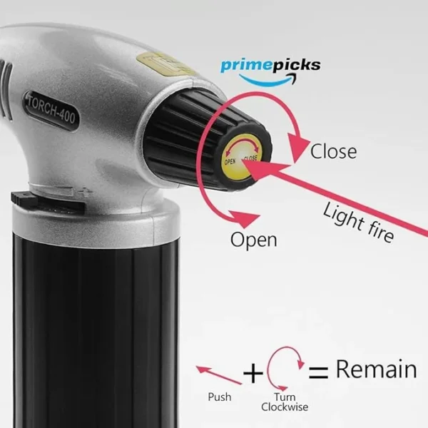 PrimePicks™ Torch Lighter Adjustable Flame Safety Lock for Baking, BBQ, Creme Brulee, Heat Shrinking Tubing and Soldering Black, Bs-400 - Image 2