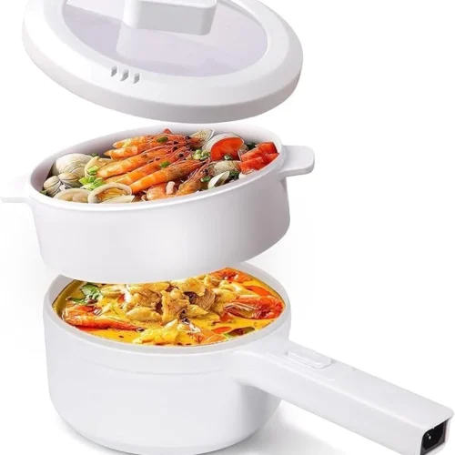 PrimePicks™ Electric Non-Stick Hot Pot Pan with Steamer, 1.5L Multi-functional Mini Portable Pot for Steak, Fried Rice, Noodles, Ramen, Oatmeal, Soup and More