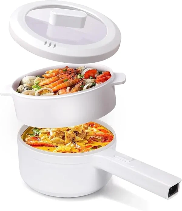 PrimePicks™ Electric Non-Stick Hot Pot Pan with Steamer, 1.5L Multi-functional Mini Portable Pot for Steak, Fried Rice, Noodles, Ramen, Oatmeal, Soup and More