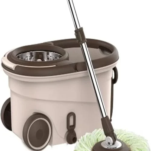 PrimePicks™ Mop and Bucket Set, Spin Mop and Bucket with Wringer, Mops for Floor Cleaning System, Stainless Steel 360 Floor Mop Bucket on Wheels, 1 Microfiber Mop Replacement Heads