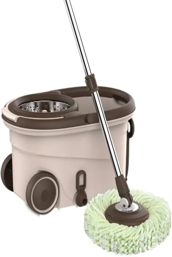 PrimePicks™ Mop and Bucket Set, Spin Mop and Bucket with Wringer, Mops for Floor Cleaning System, Stainless Steel 360 Floor Mop Bucket on Wheels, 1 Microfiber Mop Replacement Heads