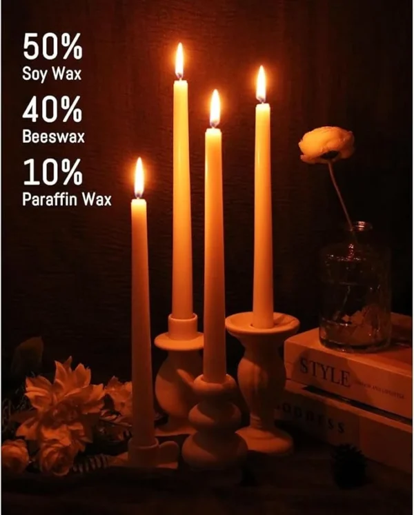 Prime Picks™ Taper Candlesticks 10 inch/25cm set of 12 Ivory 8 Hour Burn Time Dripless,Smokeless Long T-Perfect as Dinner and Household - Image 7