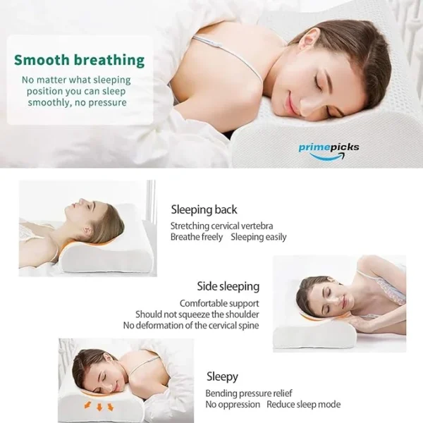 PrimePicks™ Memory Foam Pillows, Bed Pillow for Sleeping, Ergonomic Cervical Pillow Neck Support Pillow for Side Back Stomach Sleeper, Orthopedic Contour Pillow for Neck and Shoulder Pain - Image 6