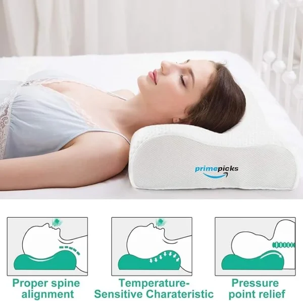 PrimePicks™ Memory Foam Pillows, Bed Pillow for Sleeping, Ergonomic Cervical Pillow Neck Support Pillow for Side Back Stomach Sleeper, Orthopedic Contour Pillow for Neck and Shoulder Pain - Image 7