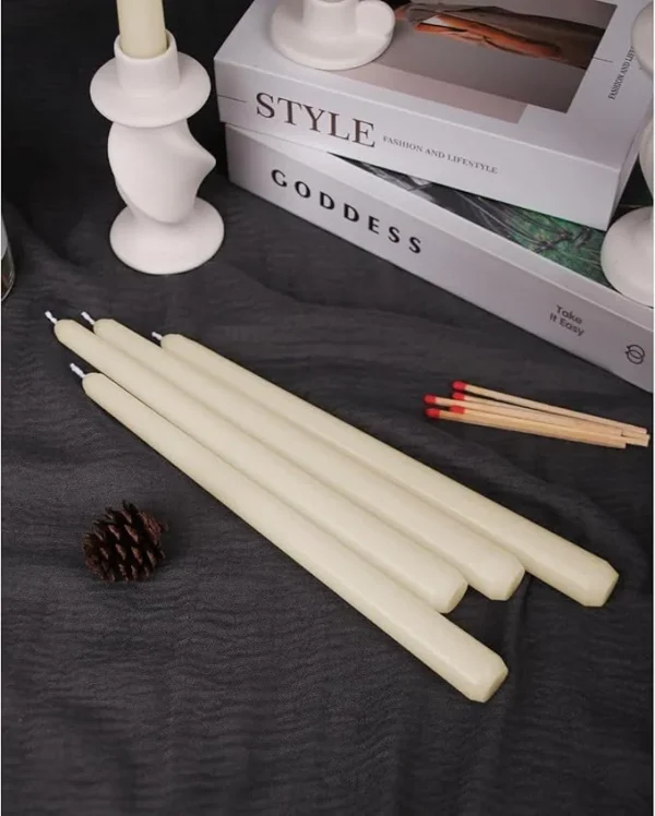 Prime Picks™ Taper Candlesticks 10 inch/25cm set of 12 Ivory 8 Hour Burn Time Dripless,Smokeless Long T-Perfect as Dinner and Household - Image 2