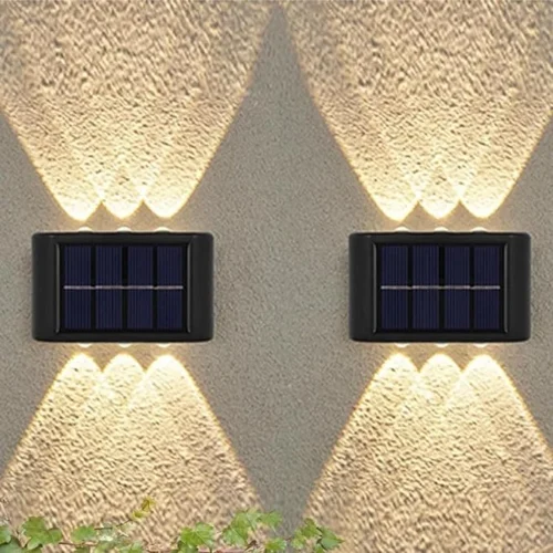 PrimePicks™ 2 Pack 6 Led Solar Up Down Wall Lights Outdoor, Warm White Illuminate Waterproof Wall Lamps for House Small Exterior Light Fixture Décor for Garden Porch Home.