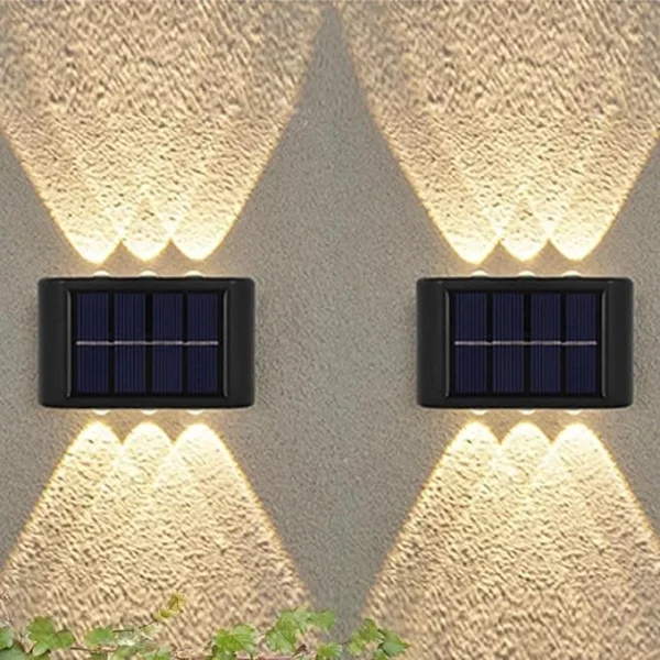 PrimePicks™ 2 Pack 6 Led Solar Up Down Wall Lights Outdoor, Warm White Illuminate Waterproof Wall Lamps for House Small Exterior Light Fixture Décor for Garden Porch Home.