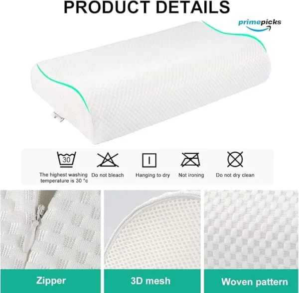 PrimePicks™ Memory Foam Pillows, Bed Pillow for Sleeping, Ergonomic Cervical Pillow Neck Support Pillow for Side Back Stomach Sleeper, Orthopedic Contour Pillow for Neck and Shoulder Pain - Image 4