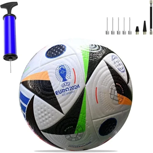 PrimePicks™ Football Soccer Ball Premium Quality with Excellent Bonded and Shape Retention football size 5, 460 Grams and Sports Ball Pump with 5 Needles, Nozzle, Push & Pull Inflator System