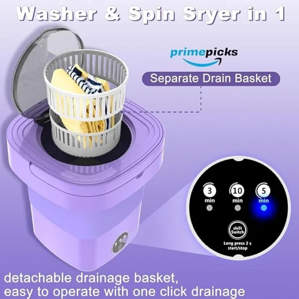 PrimePicks™ Portable Washing Machine,Mini Washer, Upgraded Large Capacity Foldable Washer.Deep Cleaning of Underwear, Baby Clothes and Other Small Clothes(Assorted Colors) - Image 7