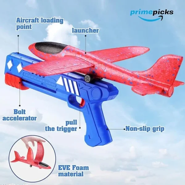 PrimePicks™ Airplane Construction Kits, with launcher gun for Kids, One Set Launcher with Two Glider Foam Catapult Plane for Girls and Boys - Image 5