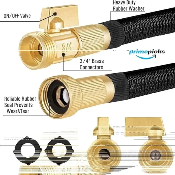 PrimePicks™ 15M Expandable Garden Hose, Flexible Water Hose 50ft with Spray Nozzle, 3/4 Solid Brass Connectors, Retractable Latex Core - Lightweight Expanding Hose - Image 6