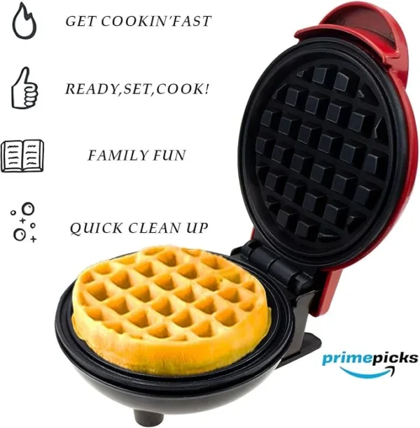 PrimePicks™ Mini Waffle Maker - Made with Premium Quality Plastic & Non-Stick Coating - Pancake Maker for Brownies, Cookies, Quesadillas, Calzones, Hash Browns and other Foods. (Mix colors) - Image 2