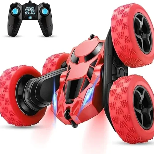 PrimePicks™ Remote Control Car For Kids With Cool Lighting – Double Sided 360°Rotating 4WD RC Cars 2.4GHz Electric Race Stunt Toy Car Off-Road Drifting Car Rechargeable | Toys For Boys | (BLUE) (Red)