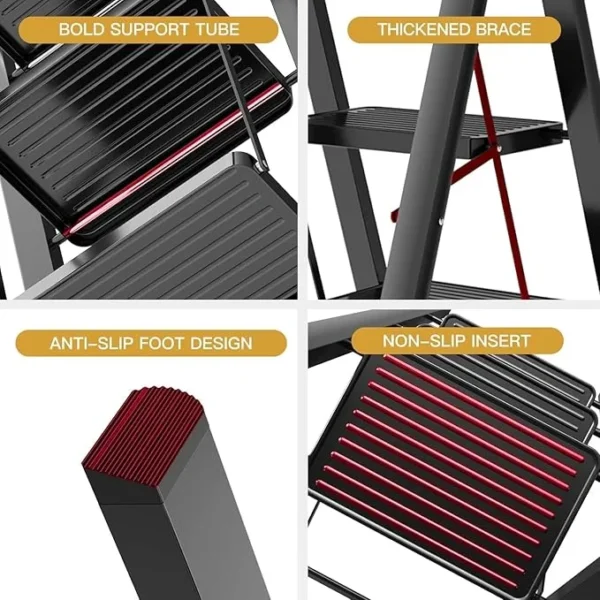 PrimePicks™ Step Ladder, 2 Step Folding Step Stool,Steel Metal Step Stools Non-Slip Pedal,Small Portable Ladder Kitchen Lightweight Home Office Ladders - Image 4