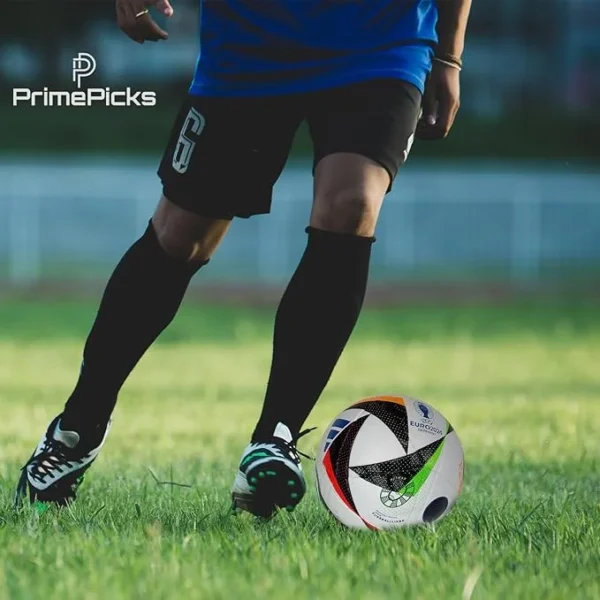 PrimePicks™ Football Soccer Ball Premium Quality with Excellent Bonded and Shape Retention football size 5, 460 Grams and Sports Ball Pump with 5 Needles, Nozzle, Push & Pull Inflator System - Image 3