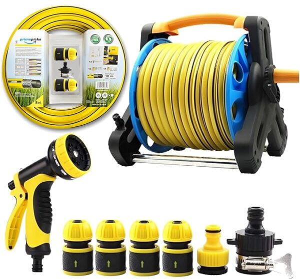 PrimePicks™ Garden Hose Reels Mobile Garden Hose And Reel Kit With Water Gun Set 20m Hose Reel Garden Water Gun/Pipe Tool 20M