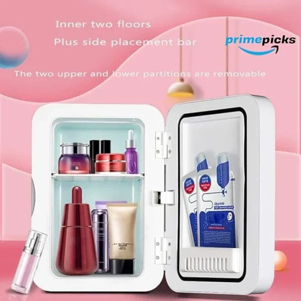 PrimePicks™ 8L Skincare Mini Fridge Beauty Refrigerator Dimmable LED Mirror Glass Door White Used for Beauty Skin Care in Home - Image 4