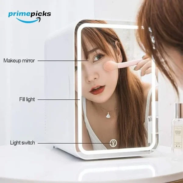 PrimePicks™ 8L Skincare Mini Fridge Beauty Refrigerator Dimmable LED Mirror Glass Door White Used for Beauty Skin Care in Home - Image 5