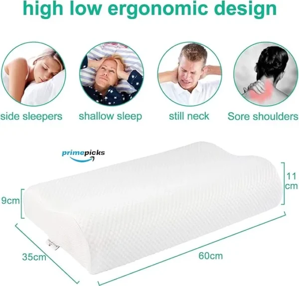 PrimePicks™ Memory Foam Pillows, Bed Pillow for Sleeping, Ergonomic Cervical Pillow Neck Support Pillow for Side Back Stomach Sleeper, Orthopedic Contour Pillow for Neck and Shoulder Pain - Image 5