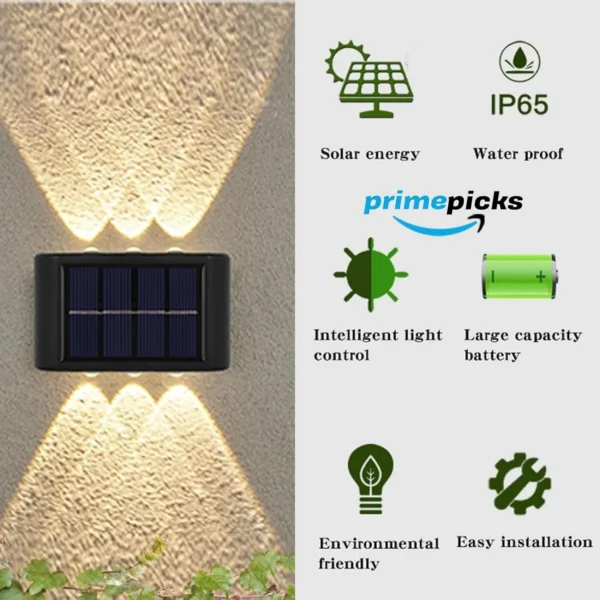 PrimePicks™ 2 Pack 6 Led Solar Up Down Wall Lights Outdoor, Warm White Illuminate Waterproof Wall Lamps for House Small Exterior Light Fixture Décor for Garden Porch Home. - Image 6