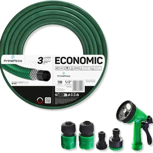 PrimePicks™ 15M Expandable Garden Hose, Flexible Water Hose 50ft with Spray Nozzle, 3/4 Solid Brass Connectors, Retractable Latex Core – Lightweight Expanding Hose