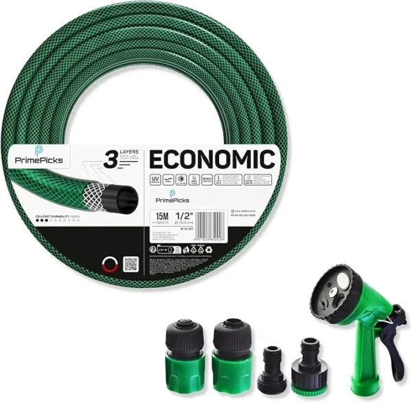 PrimePicks™ 15M Expandable Garden Hose, Flexible Water Hose 50ft with Spray Nozzle, 3/4 Solid Brass Connectors, Retractable Latex Core - Lightweight Expanding Hose