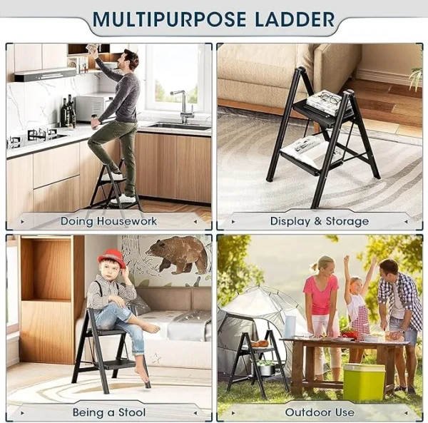 PrimePicks™ Step Ladder, 2 Step Folding Step Stool,Steel Metal Step Stools Non-Slip Pedal,Small Portable Ladder Kitchen Lightweight Home Office Ladders - Image 5